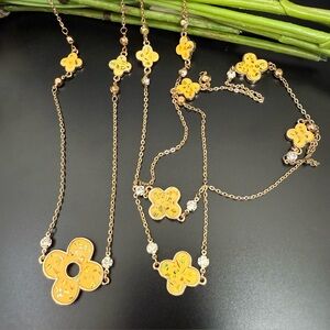 Unsigned Gold-tone Yellow Confetti Four Leaf Clover 60” Long Infinity Necklace